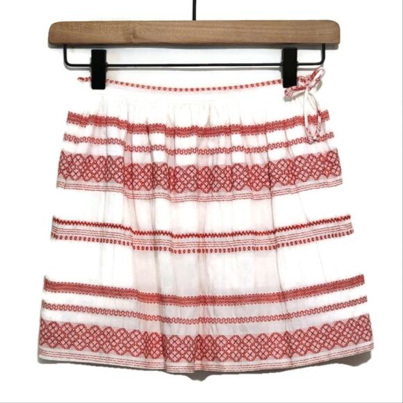 Zara Other - Zara Girls Embroidered White Red Stripe Peasant Cotton Mini Skirt Size 9/10